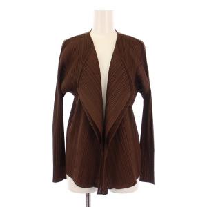 イッセイミヤケ ノーカラージャケット 3 ブラウン