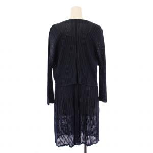 PLEATS PLEASE ISSEY MIYAKE イッセイミヤケ セットアップ カーディガン 長袖 前開きトッパー ワンピース ミニ丈 ストレッチ メッシュ