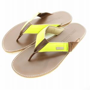 トングサンダル フラット レザー ロゴプレート 43 茶 ブラウン 黄 イエロー /KU
