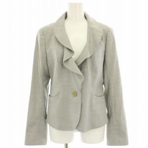 ショールカラージャケット 1B ウール 絹 シルク混 ロゴボタン 40 グレー EFDED-06470