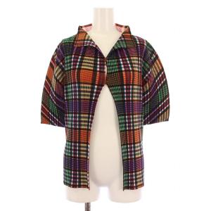 イッセイミヤケ カーディガン 半袖 ストレッチ チェック柄 3 マルチカラー /BB