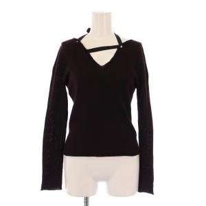 ニット セーター 長袖 薄手 カシミヤ リボン 茶 ブラウン /BB