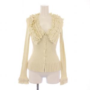 ニットカーディガン フリル 薄手 S アイボリー