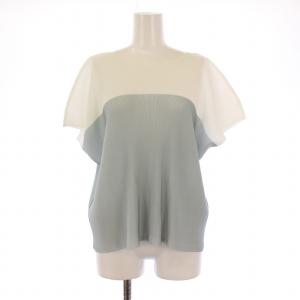 PLEATS PLEASE ISSEY MIYAKE イッセイミヤケ カットソー フレンチスリーブ ストレッチ 3 白 ホワイト 水色 ライトブルー /BB