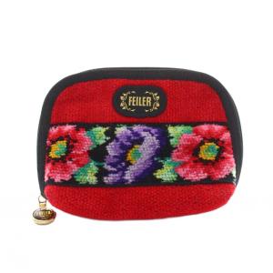 ポーチ シェニール織 花柄 赤 黒 /YM