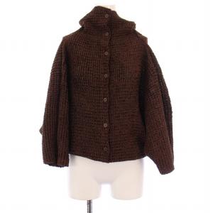 ニットカーディガン ドルマンスリーブ 長袖 ハイネック ストレッチ F 茶 ブラウン /BB