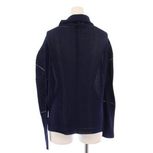 me ISSEY MIYAKE カーディガン 長袖 ハイネック プリーツ ストレッチ F 紺 ネイビー /BB