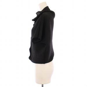 me ISSEY MIYAKE カーディガン ストレッチ ドルマンスリーブ 半袖 プリーツ ハイネック F 黒 ブラック /BB