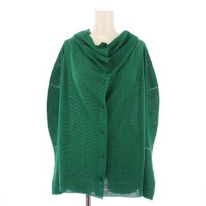 カーディガン 長袖 ハイネック プリーツ ストレッチ F 緑 グリーン /BB