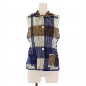 イッセイミヤケ ブラウス ノースリーブ チェック柄 4 ブルー