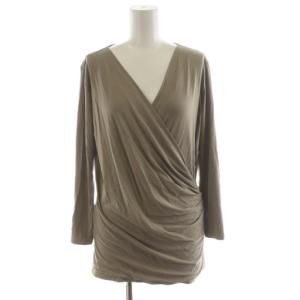 カットソー 長袖 Vネック ドレープ カシュクール L ライトブラウン /AN3