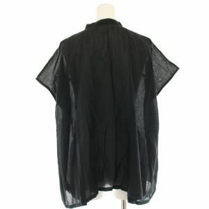 SOIL バンドカラーシャツ ノーカラーシャツ ブラウス ギャザー 半袖 1 黒 ブラック /HN