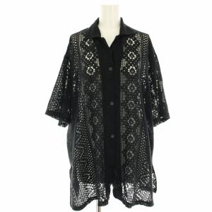 24SS メッシュレースオーバーシャツ オープンカラーシャツ ブラウス シアー 半袖 黒 ブラック 24050400300020