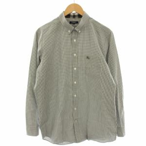 ボタンダウンシャツ カジュアルシャツ ギンガムチェック 長袖 大きいサイズ LL グレー 白 ホワイト