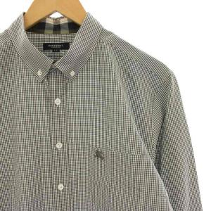 BURBERRY LONDON ボタンダウンシャツ カジュアルシャツ ギンガムチェック 長袖 大きいサイズ LL グレー 白 ホワイト