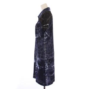 PLEATS PLEASE ISSEY MIYAKE イッセイミヤケ シャツワンピース デニム柄 プリント 4 ネイビー
