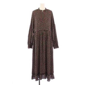 23AW スモールフラワーワンピース フレア マキシ ロング 長袖 スキッパー 小花柄 総柄 シルク 36