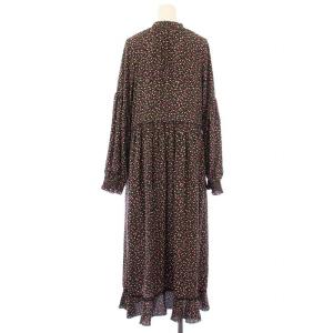 IENA 23AW スモールフラワーワンピース フレア マキシ ロング 長袖 スキッパー 小花柄 総柄 シルク 36