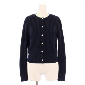 23SS テープヤーンリブミニカーディガン サマーニット 長袖 クルーネック ショート丈 麻 リネン混