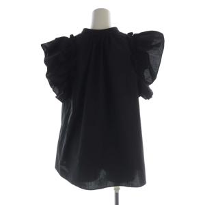 Spick&Span 24SS フレアスリーブスキッパーブラウス シャツ フリル 半袖  黒 ブラック 24051307020