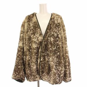 ノーカラージャケット フェイクファー ブルゾン 総柄 1 白 カーキ 茶 S19AL-BL02-STU