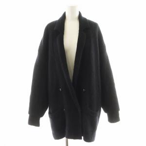 チェスターコート ロング丈 ダブル 中綿 裏地花柄 ウール シルク 絹 黒 ブラック /AN20