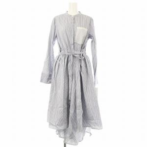 シャツワンピース ロング ストライプ柄 長袖 F 白 ホワイト 青 ブルー RWF0194024 /OR