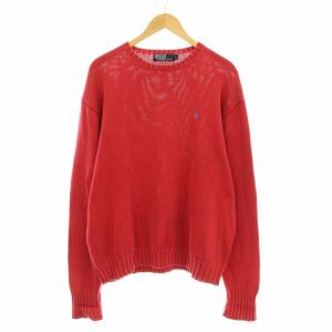 ニット セーター 長袖 クルーネック ロゴ刺繍 L 赤 レッド /KU