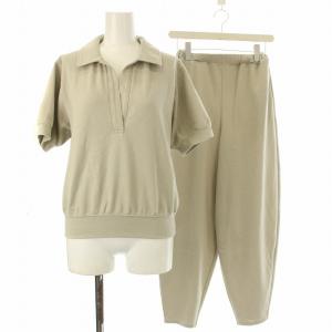 ブークレ ダンボール スキッパー ネック プルオーバー セットアップ トップス パンツ 半袖 S 茶 ブラウン