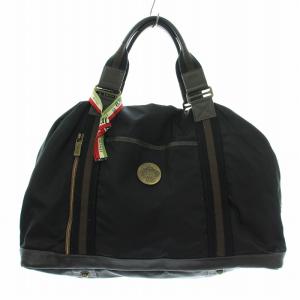 ボストンバッグ トートバッグ ナイロン レザー ロゴ 黒 ブラック 茶 ブラウン /KU