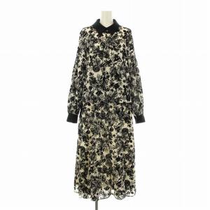 23AW フラワーフロッキープリントトップ スカート セットアップ ブラウス 長袖 フレア ロング マキシ