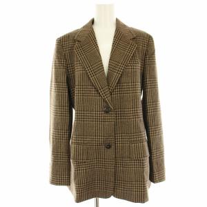 テーラードジャケット シングル 2B チェック ウール アンゴラ混 42 ベージュ 茶 ブラウン 73136