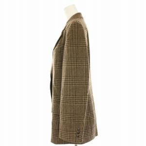 Max Mara テーラードジャケット シングル 2B チェック ウール アンゴラ混 42 ベージュ 茶 ブラウン 73136