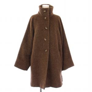 スタンドカラーコート アウター ロング丈 アルパカ ウール混 茶 ブラウン /BB