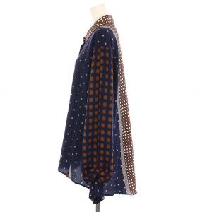 NARA CAMICIE シャツ ブラウス ドット 長袖 V ネイビー ブラウン 10-82-01-210 /YM
