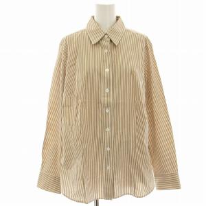 シャツ ブラウス 長袖 ストライプ 46 キャメル 白 ホワイト FE184-620-42 /HN