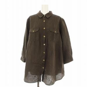 シャツ ブラウス 七分袖 麻混 46 ダークブラウン FEB61-326-56 /OR