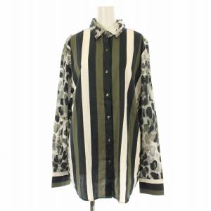 シャツ ブラウス 長袖 ストライプ柄 切替 02 白 グレー カーキ 10-82-01-207 T6279F08052