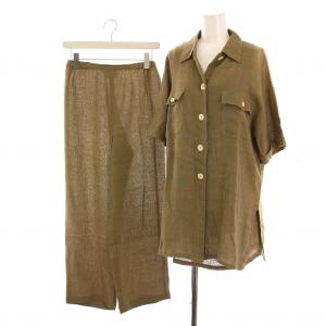 セットアップ 上下 3点セット 半袖シャツ ノースリーブカットソー パンツ リネン 38 カーキ /YM