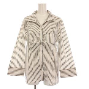 シャツ ブラウス ストライプ 長袖 V ホワイト 黒 茶 T3723FG3634 /YM