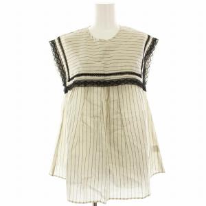 ボックスカラーブラウス BOXCOLLARBLOUSE シャツ ノースリーブ ストライプ レース 34