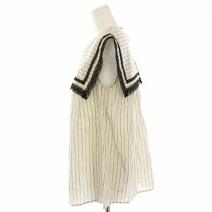 Shinzone ボックスカラーブラウス BOXCOLLARBLOUSE シャツ ノースリーブ ストライプ レース 34