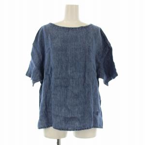 デニム プルオーバーシャツ 半袖 ボートネック リネン デニム地 刺繍ロゴ 1 青 ブルー RC-3648