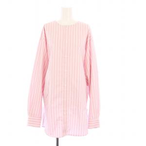 ノーカラーシャツ シャツ ブラウス 長袖 ストライプ オーバーサイズ FO ピンク 24MMSBL01