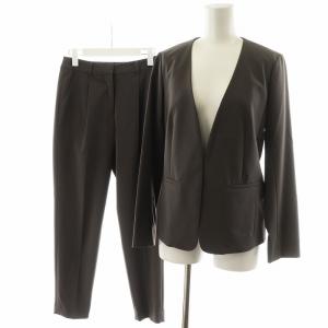 ステファニーセットアップ スーツ ノーカラージャケット パンツ スラックス S XS チャコールグレー