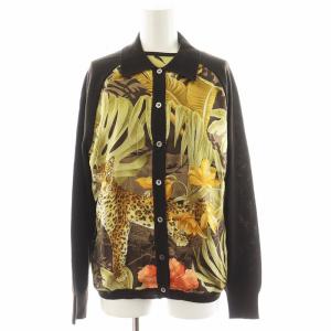 アンサンブルニット カーディガン 半袖 ヒョウ柄 レオパード ウール シルク 絹 S M ベージュ 茶