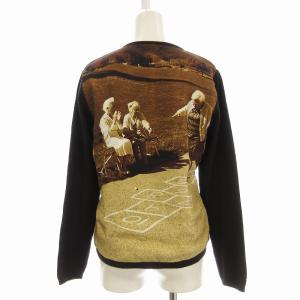 ANYA HINDMARCH カーディガン ニット カシミヤ混 シルク混 長袖 プリント L 茶 ブラウン /EE