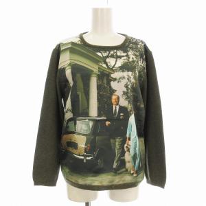 ニット セーター カシミヤ混 長袖 プリント L カーキ /EE