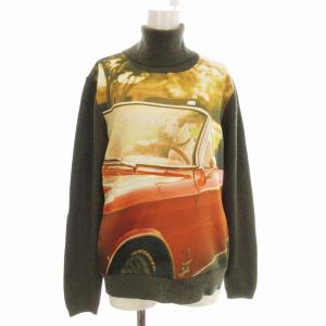 ニット セーター カシミヤ混 ハイネック 長袖 プリント L カーキ /EE