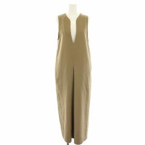 24SS スリットネックワンピース ジャンパースカート ノースリーブ 麻 リネン混 ロング マキシ PS